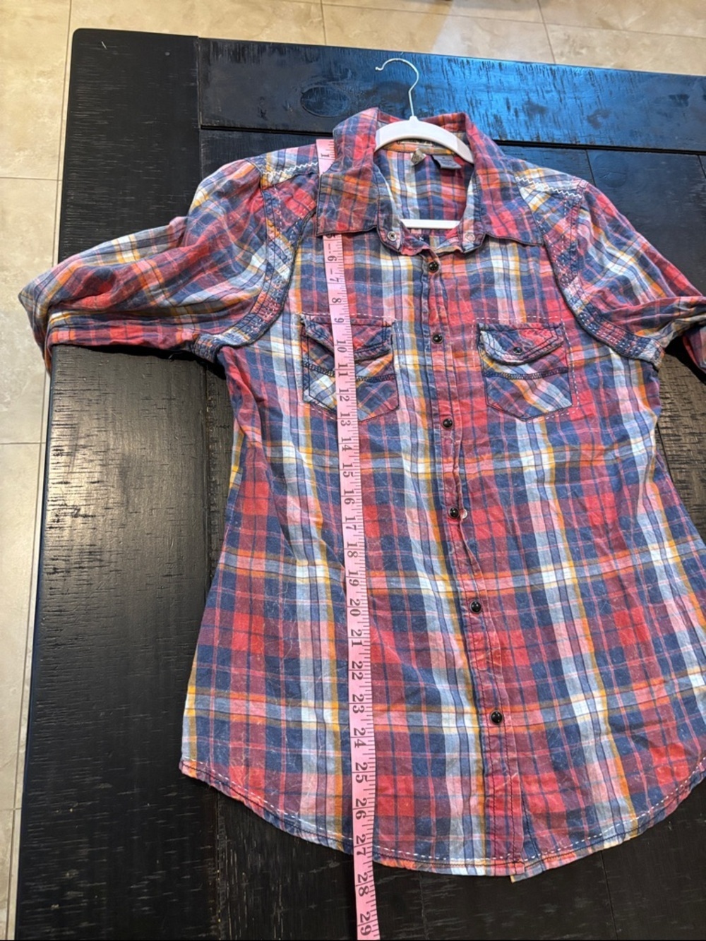 BKE Western Rocker Chic Plaid Button Up Shirt Colorful Medium Y2K - Picture 7 of 7